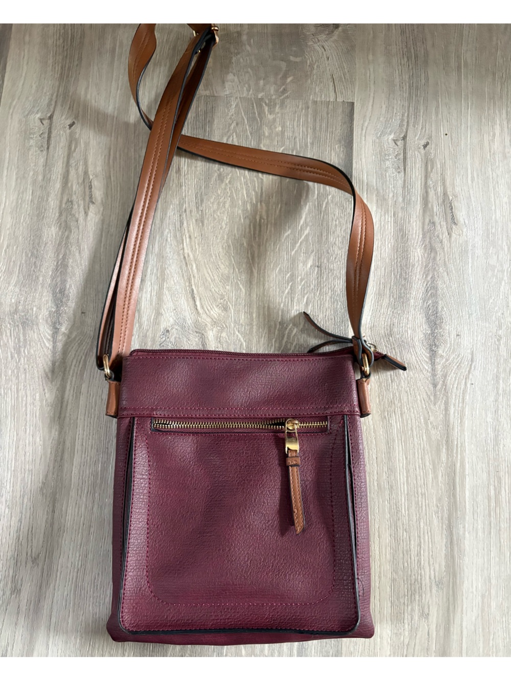Bentley Leather Burgundy Crossbody Purse with Tan Strap RFID